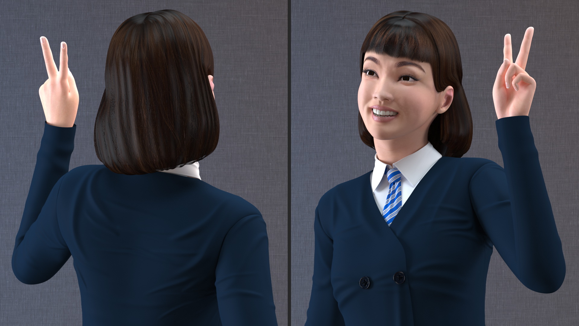 Happy Chinese Schoolgirl 3D model