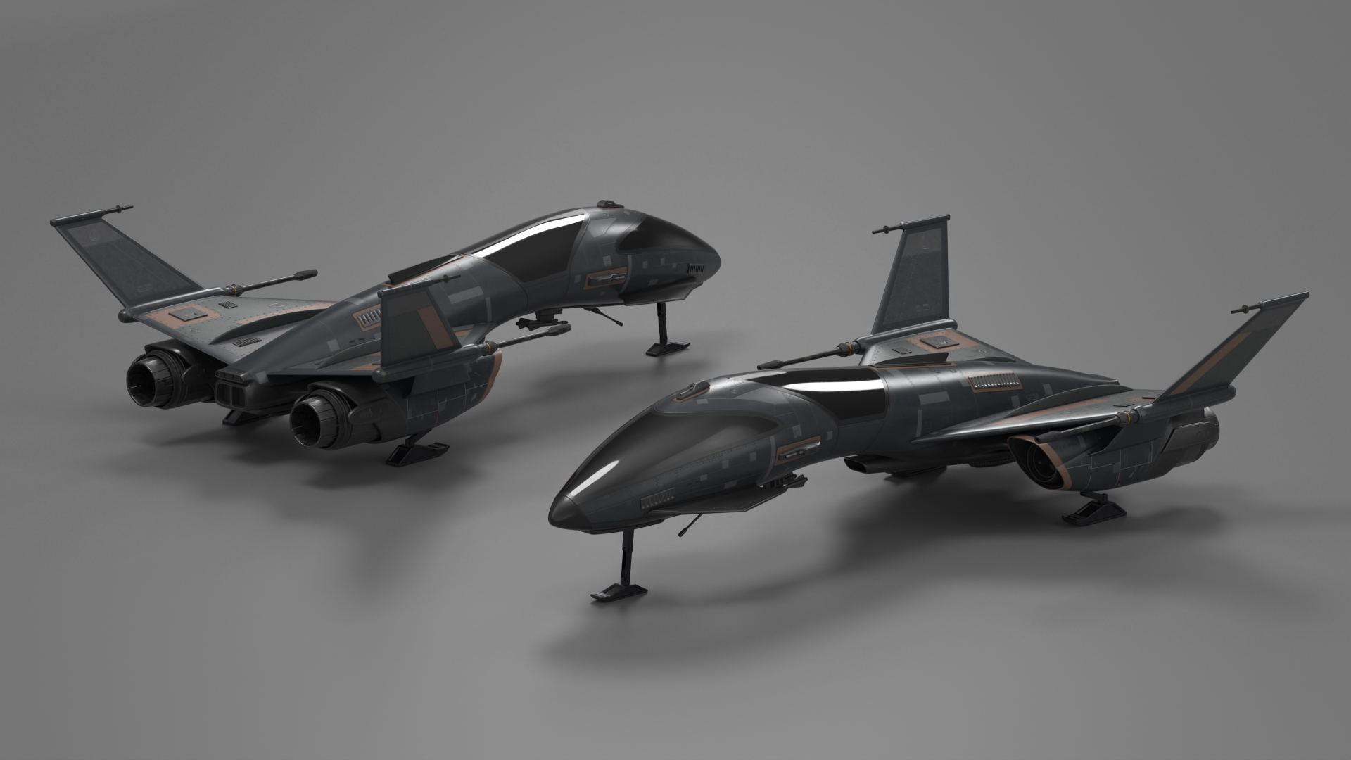 Black Futuristic Fighter Spaceship 3D model