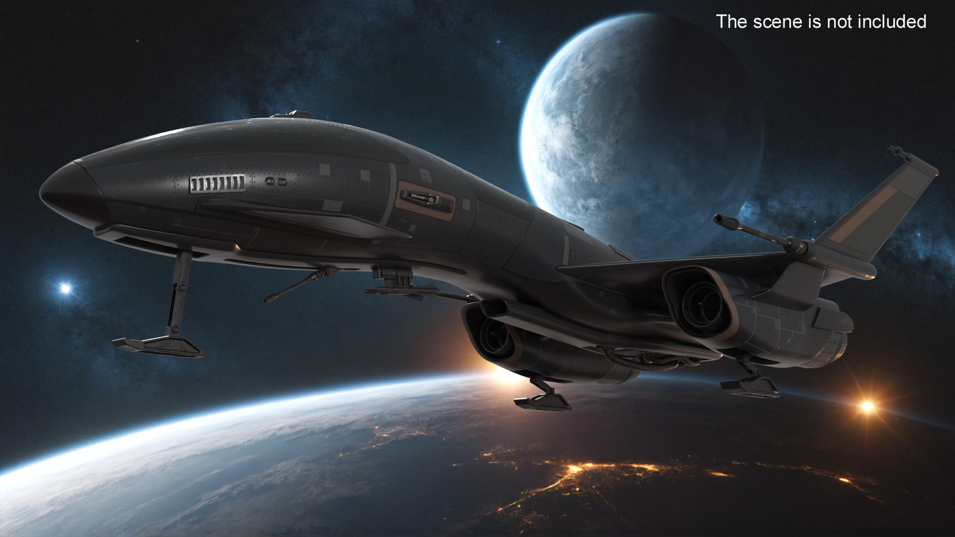 Black Futuristic Fighter Spaceship 3D model