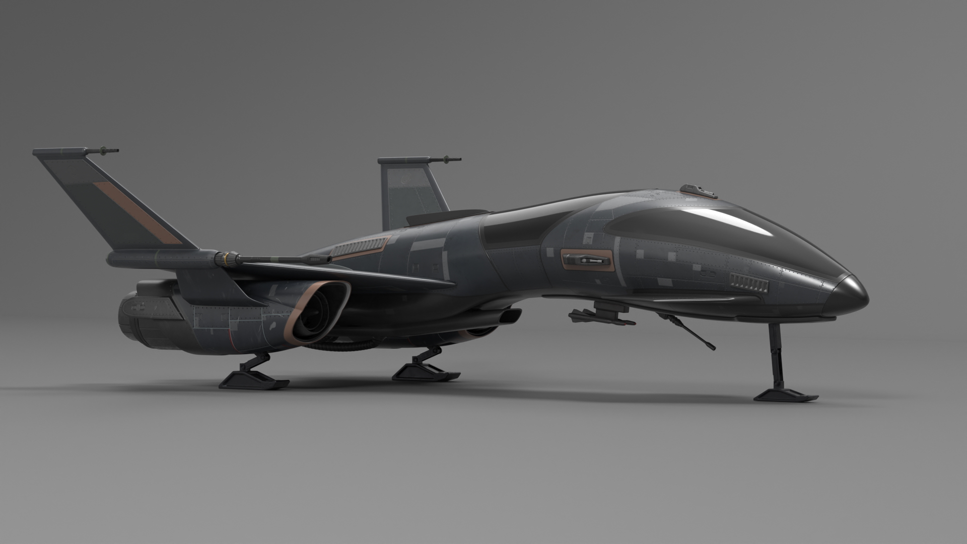 Black Futuristic Fighter Spaceship 3D model