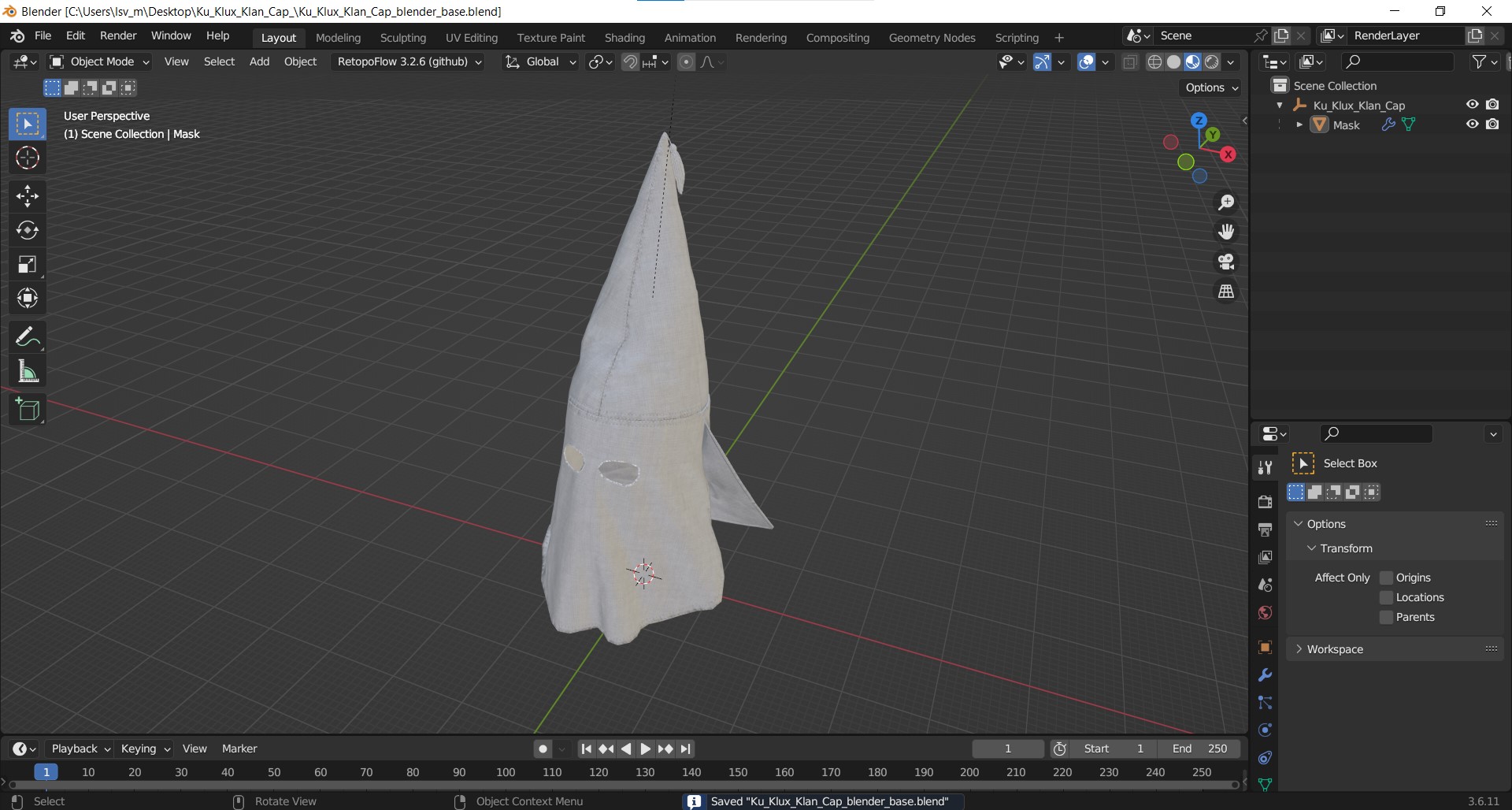 3D Ku Klux Klan Cap