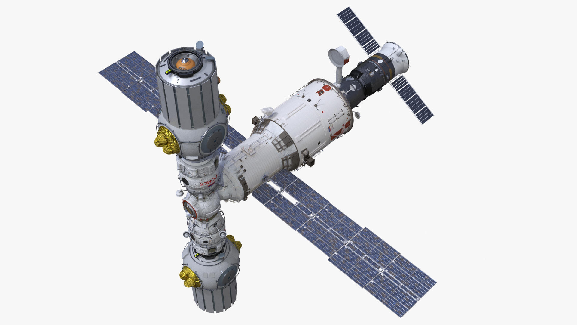 ROS Airlock Module Docked to ISS Station Zvezda 3D