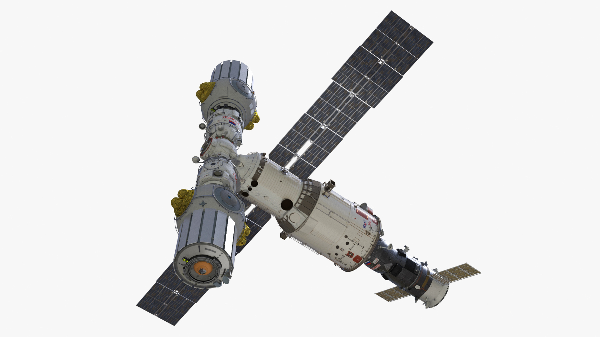 ROS Airlock Module Docked to ISS Station Zvezda 3D