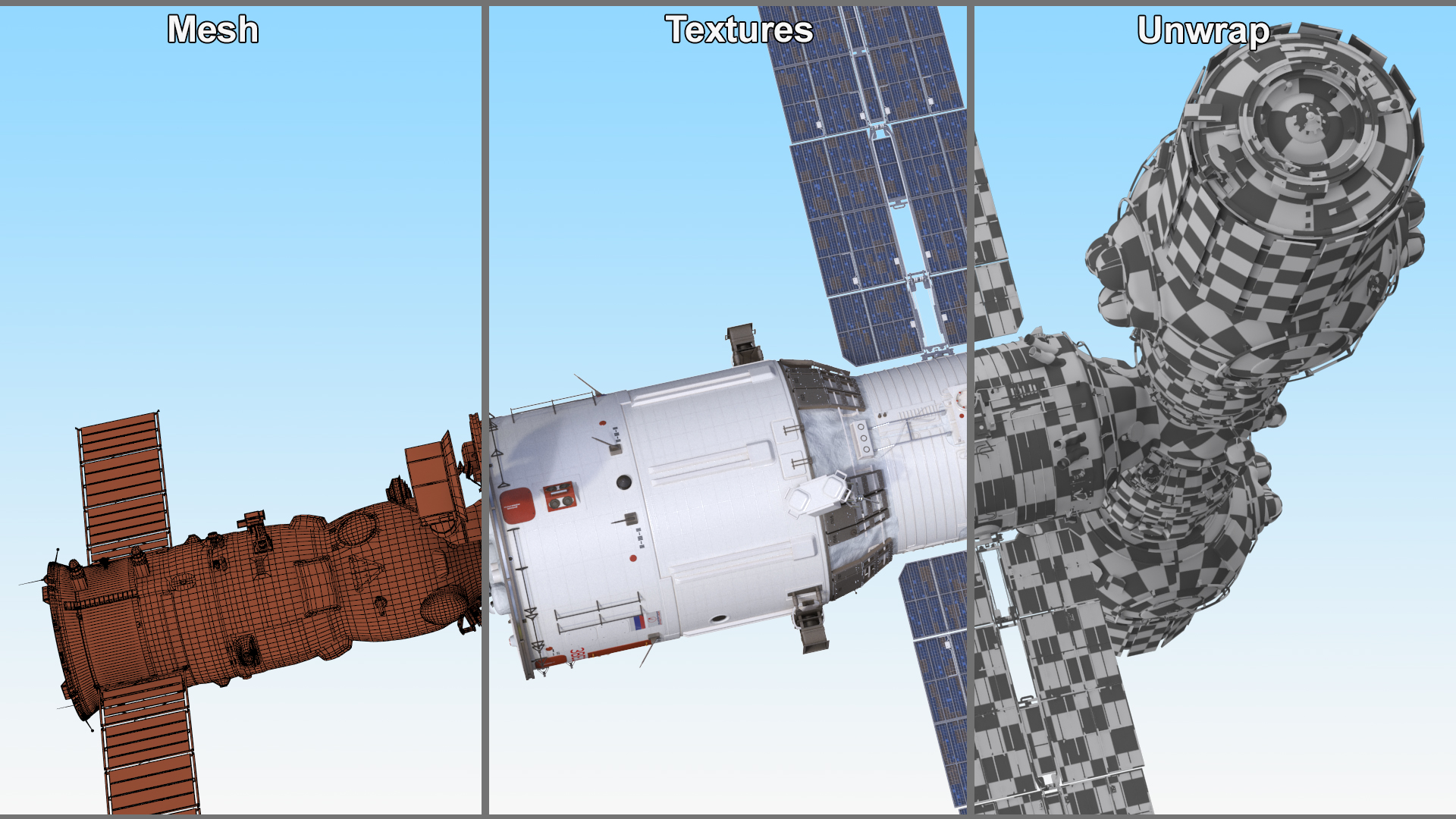 ROS Airlock Module Docked to ISS Station Zvezda 3D