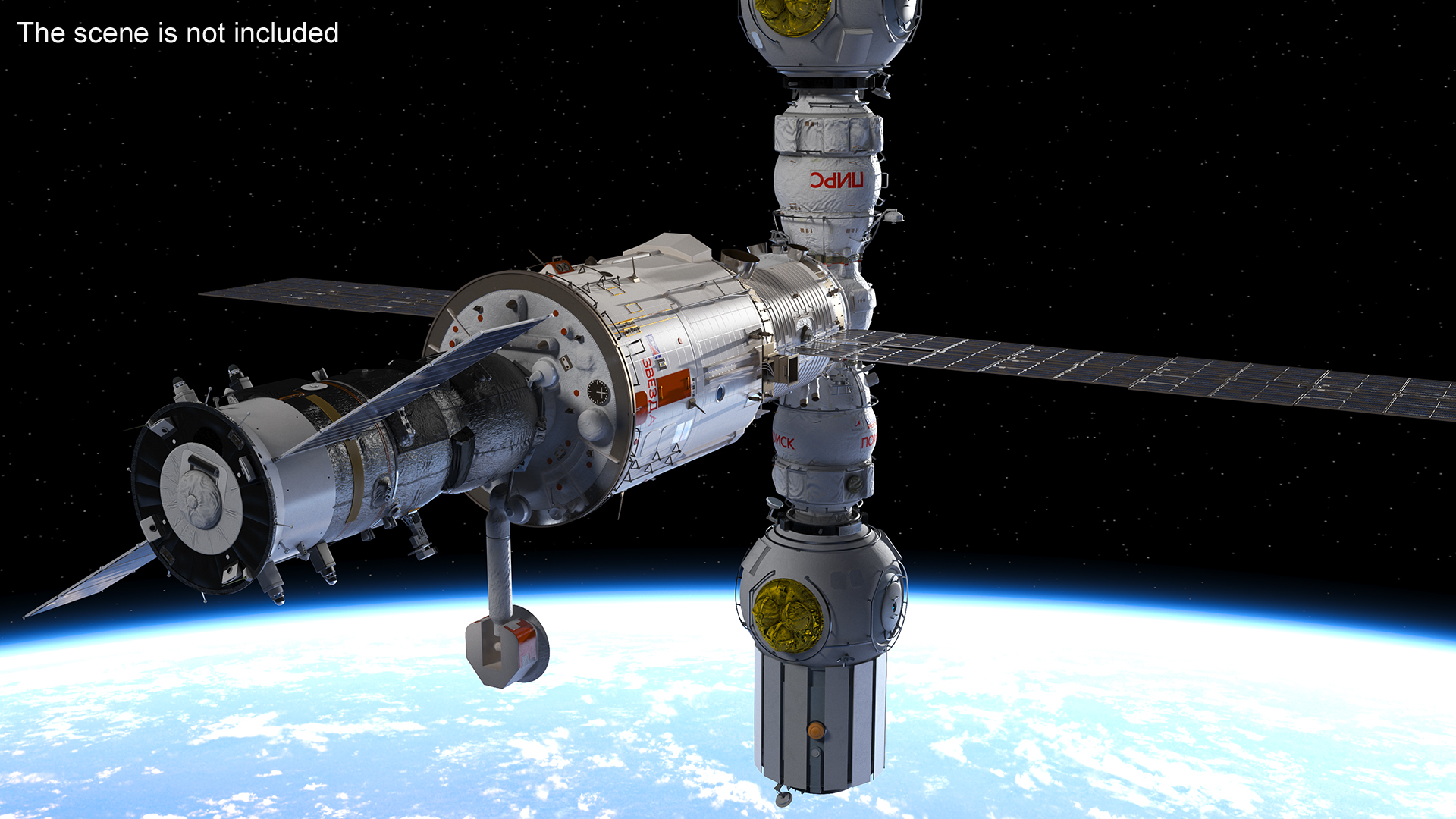 ROS Airlock Module Docked to ISS Station Zvezda 3D