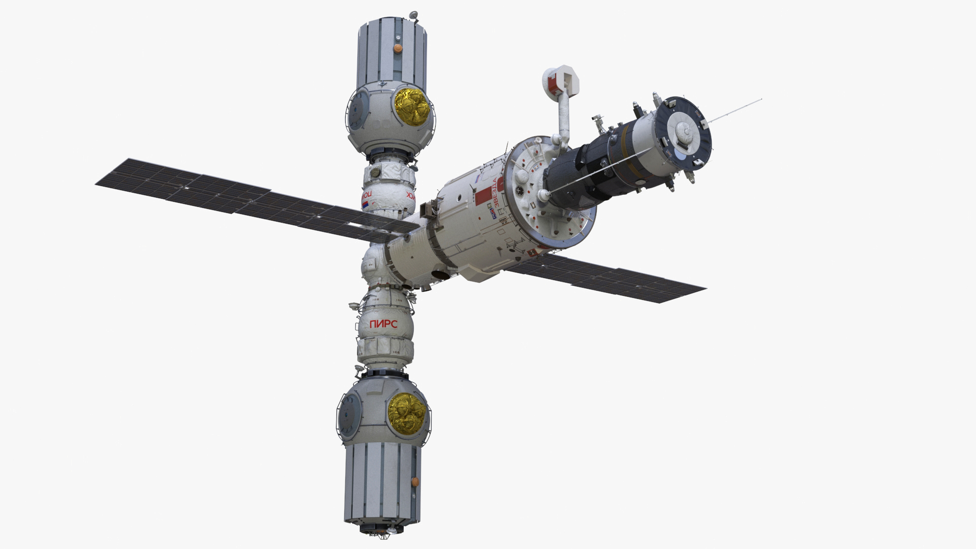 ROS Airlock Module Docked to ISS Station Zvezda 3D