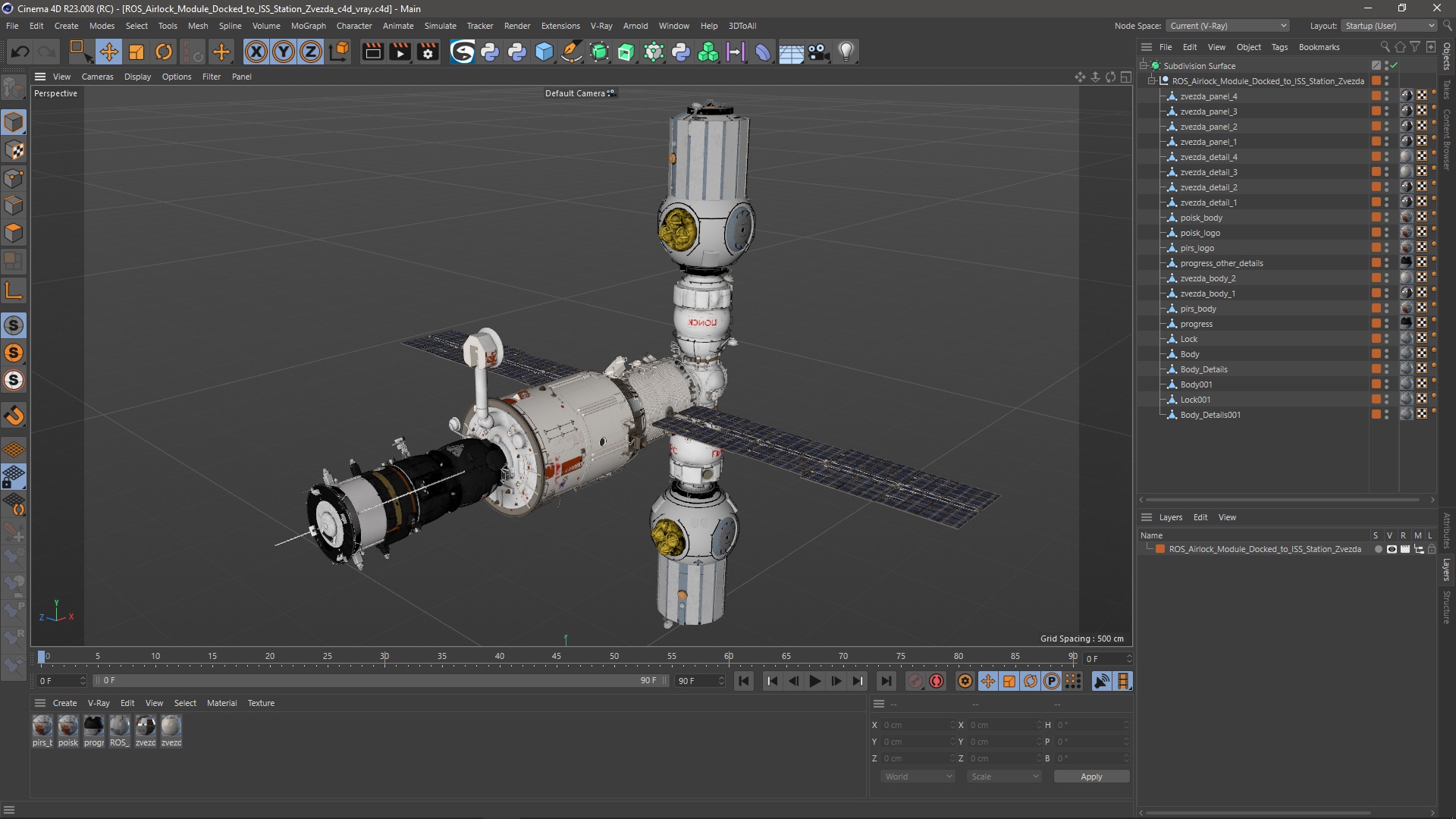 ROS Airlock Module Docked to ISS Station Zvezda 3D