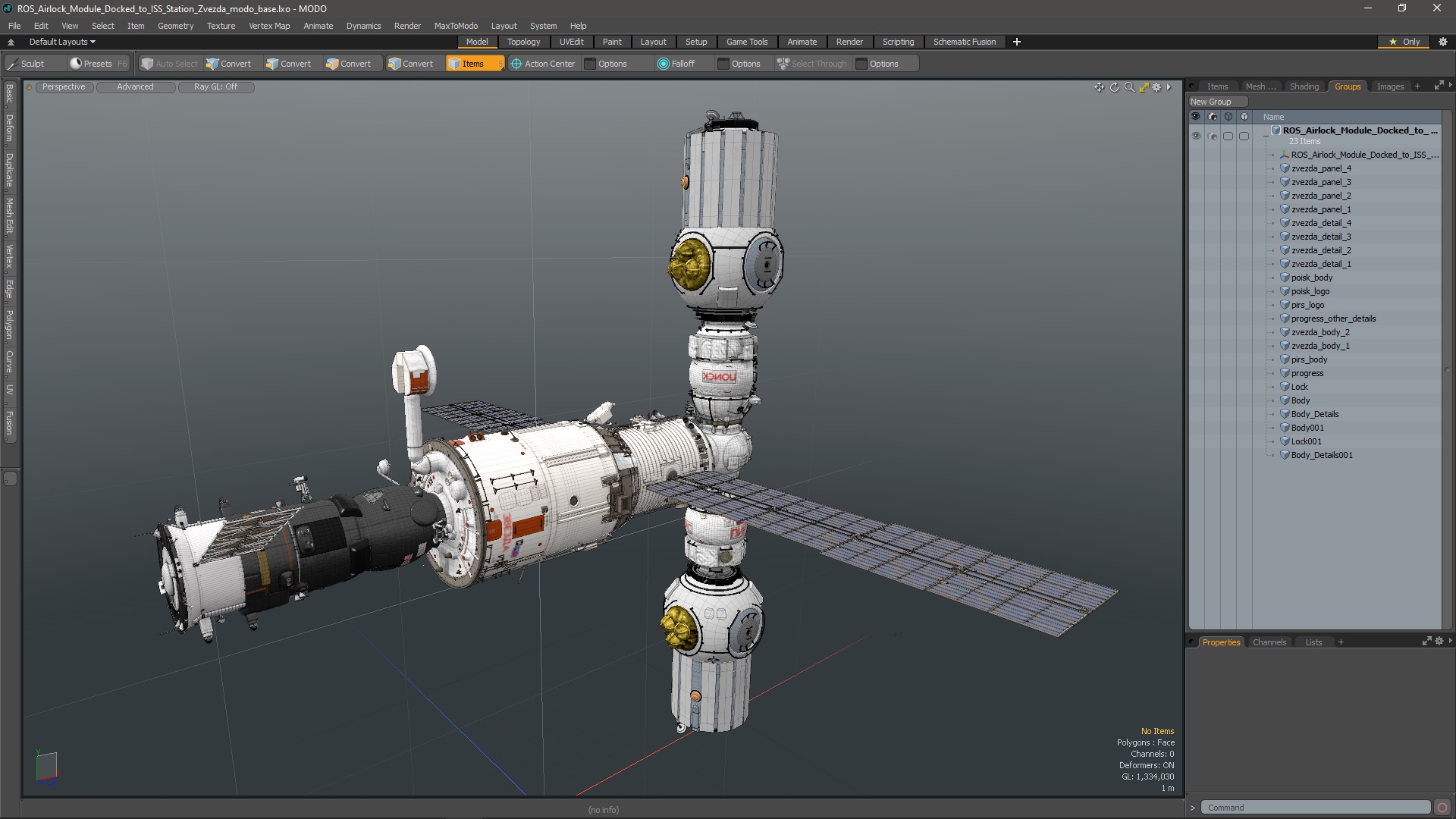 ROS Airlock Module Docked to ISS Station Zvezda 3D