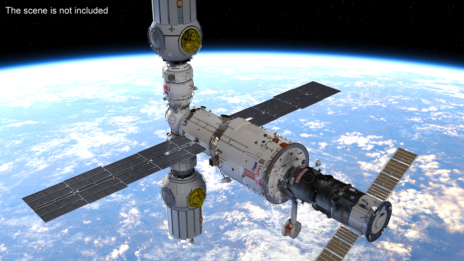 ROS Airlock Module Docked to ISS Station Zvezda 3D