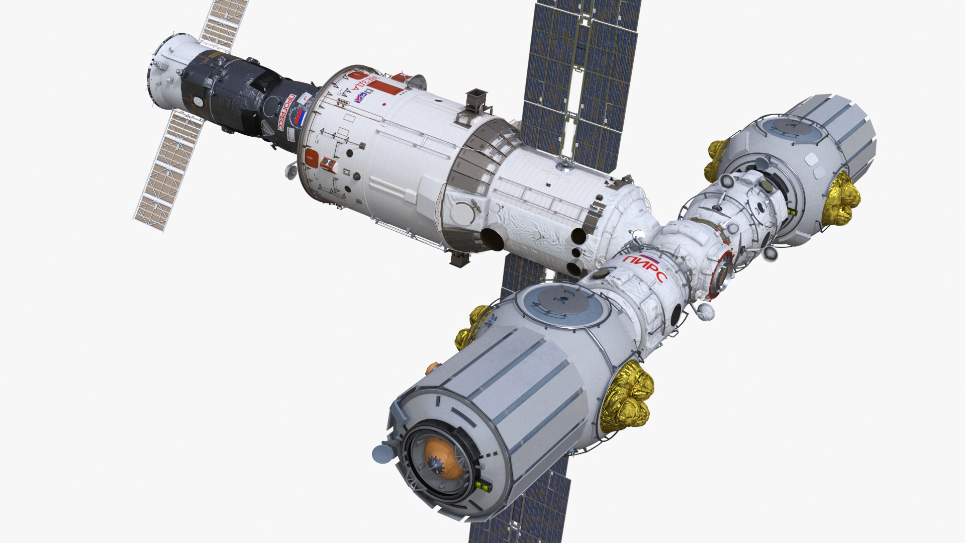 ROS Airlock Module Docked to ISS Station Zvezda 3D