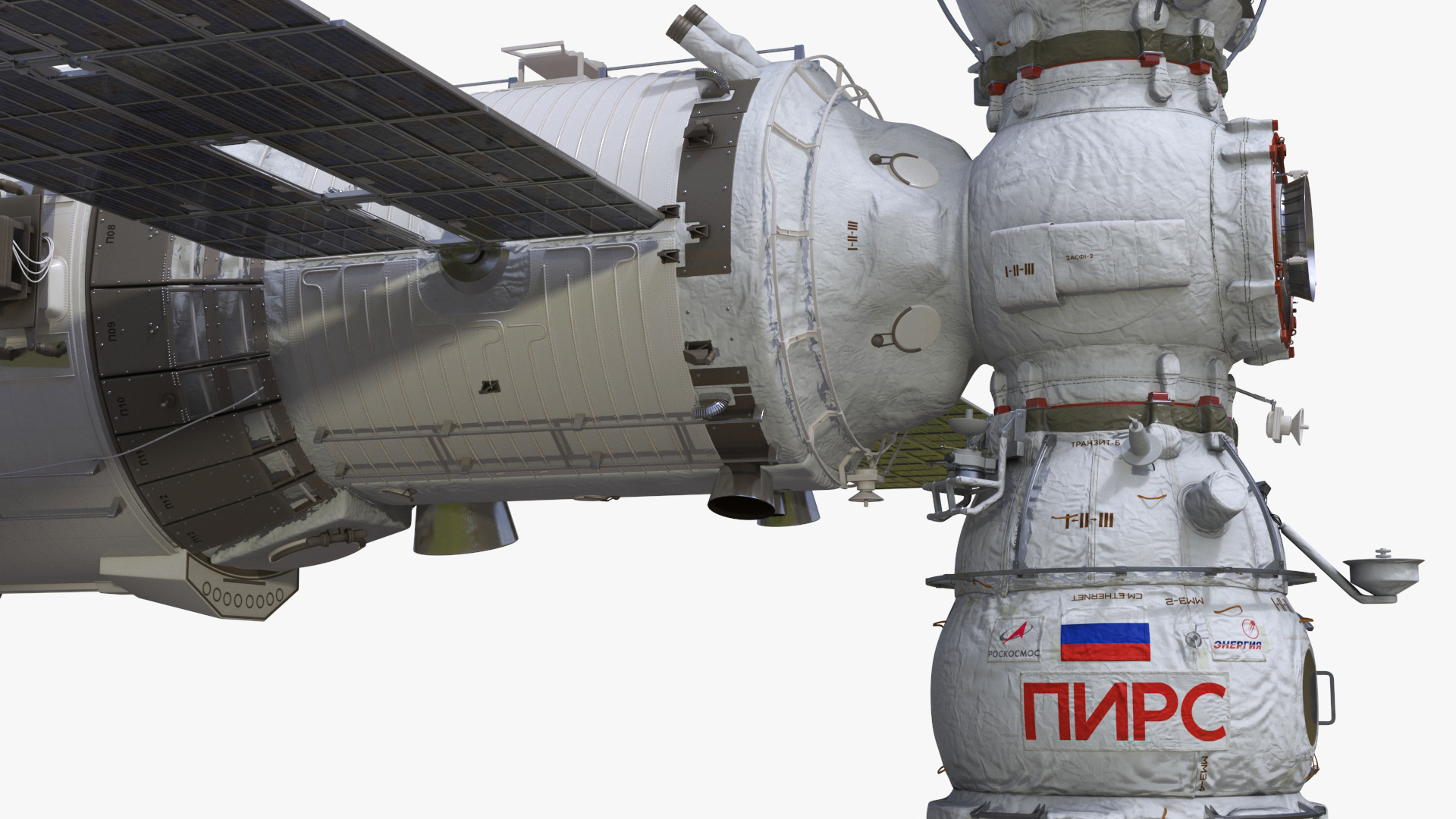 ROS Airlock Module Docked to ISS Station Zvezda 3D