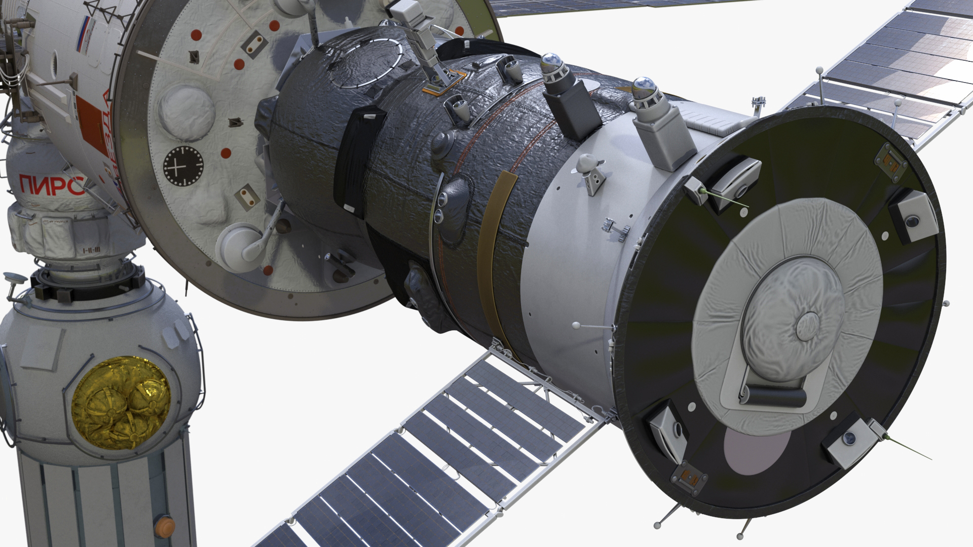 ROS Airlock Module Docked to ISS Station Zvezda 3D