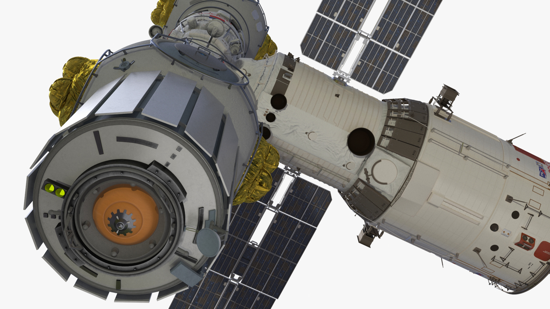 ROS Airlock Module Docked to ISS Station Zvezda 3D