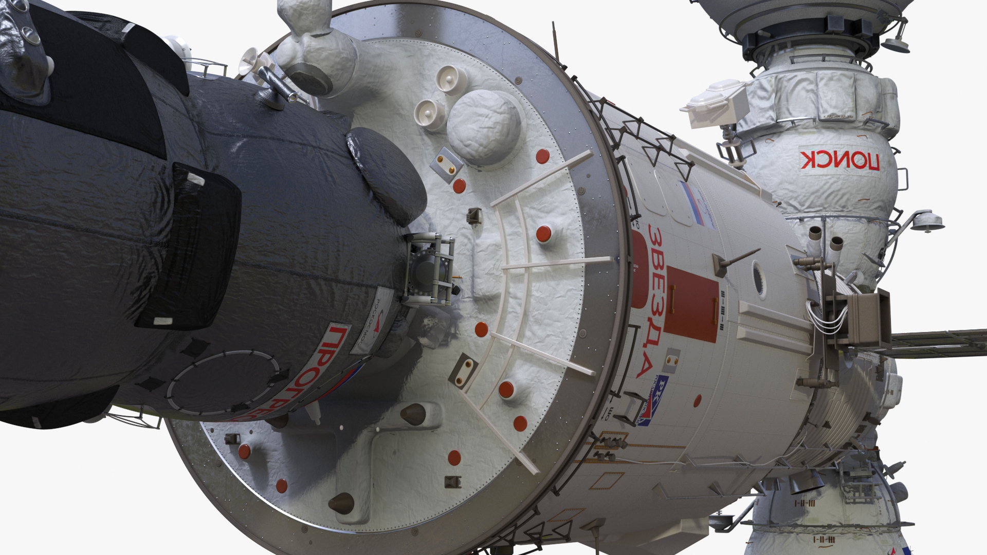 ROS Airlock Module Docked to ISS Station Zvezda 3D