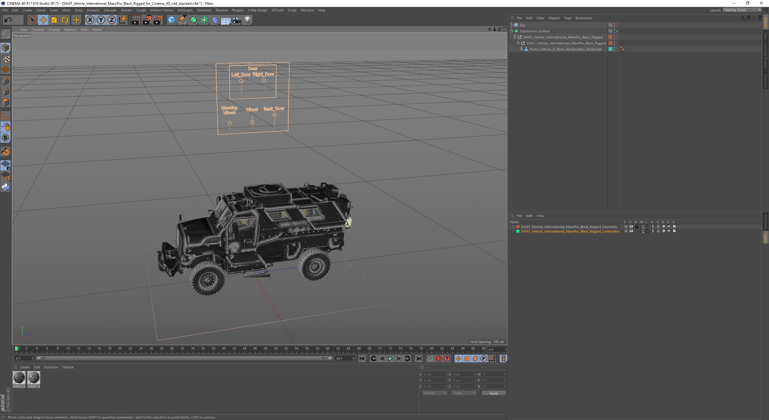 3D SWAT Vehicle International MaxxPro Black Rigged for Cinema 4D