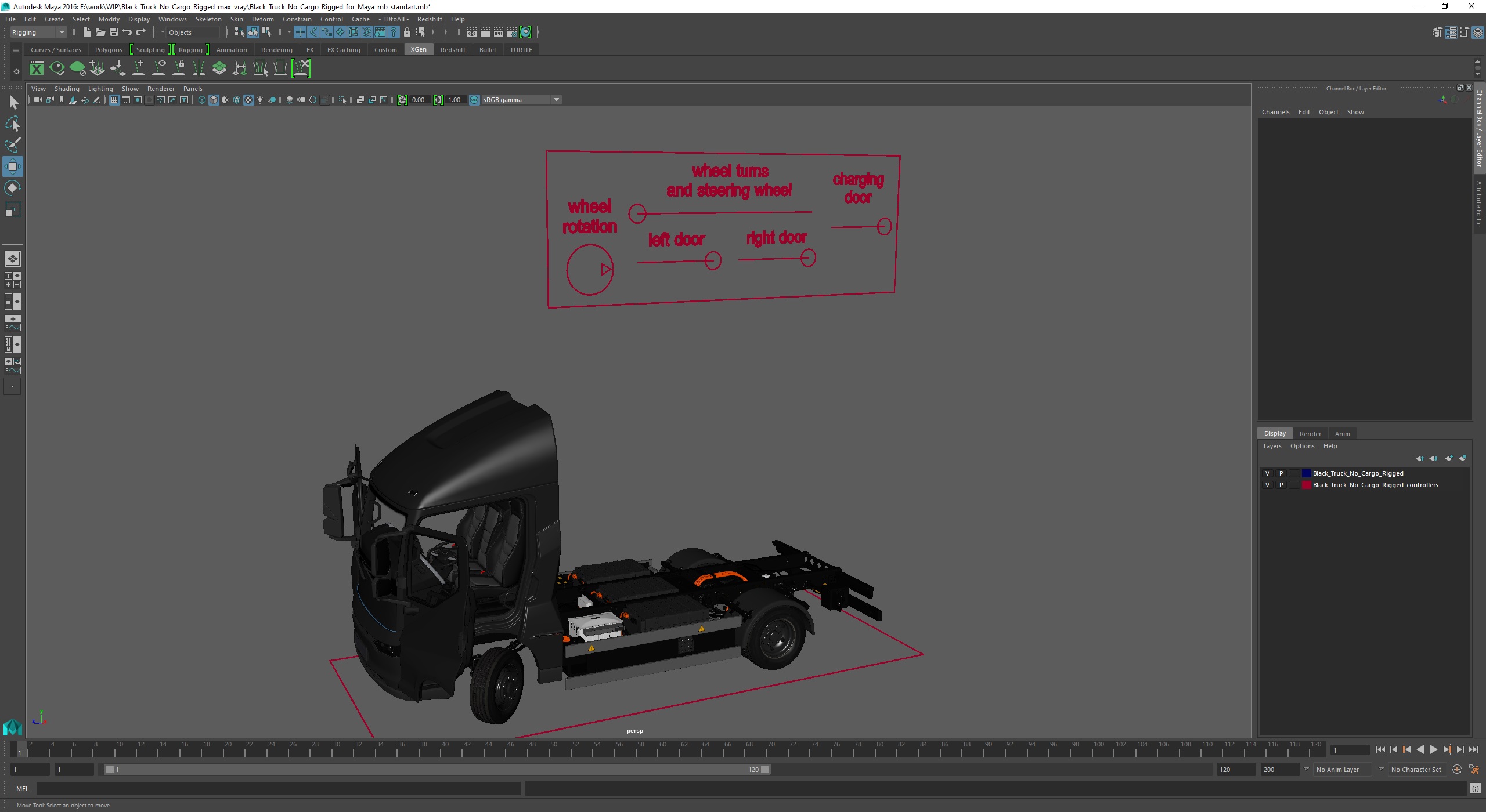 3D Black Truck No Cargo Rigged for Maya