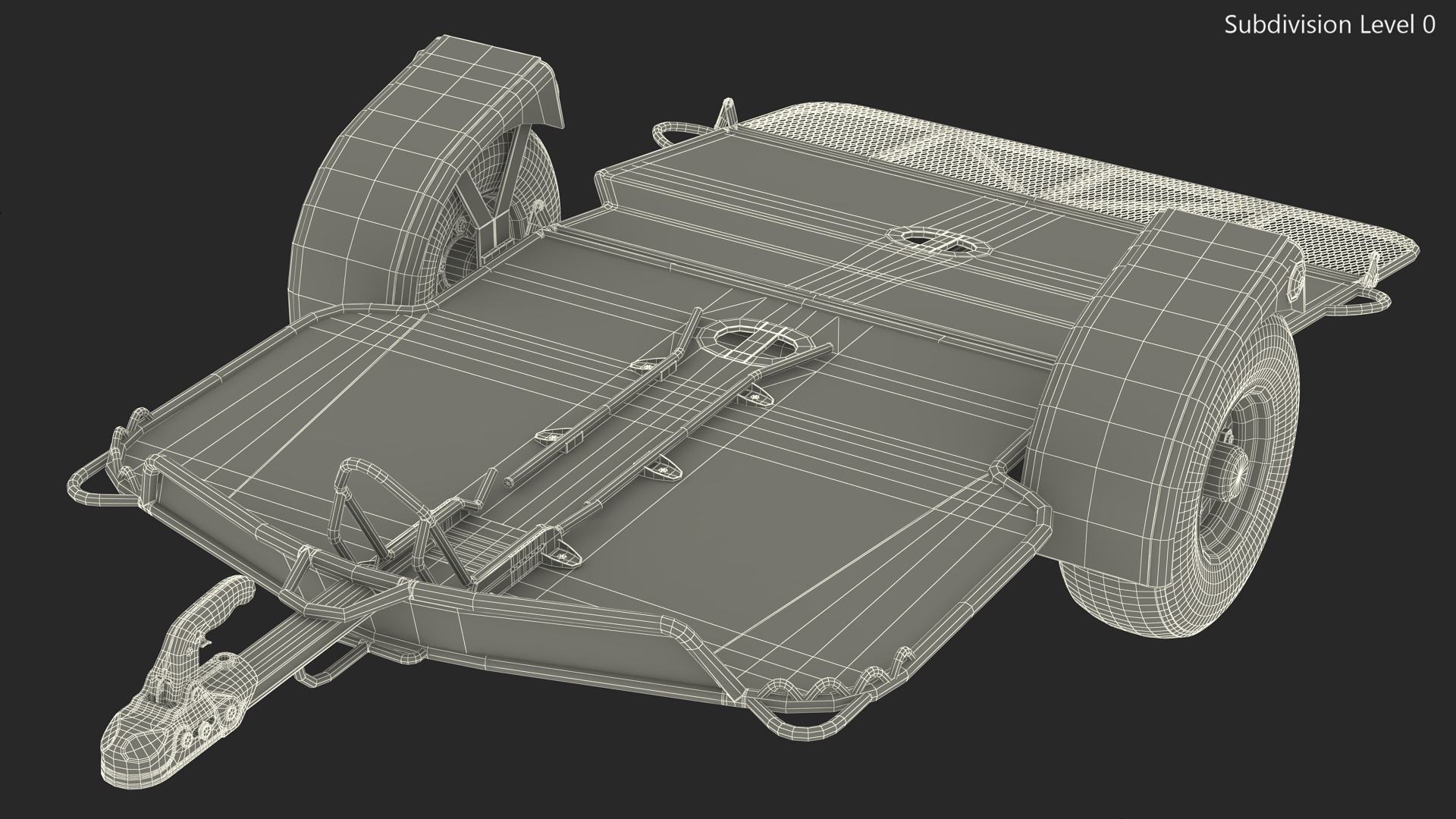 ATV Trailer Empty and Trailer Coupling Hitch 3D model