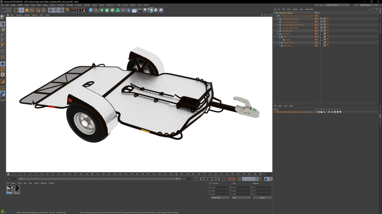 ATV Trailer Empty and Trailer Coupling Hitch 3D model