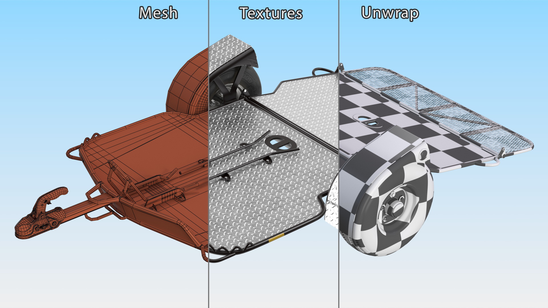 ATV Trailer Empty and Trailer Coupling Hitch 3D model