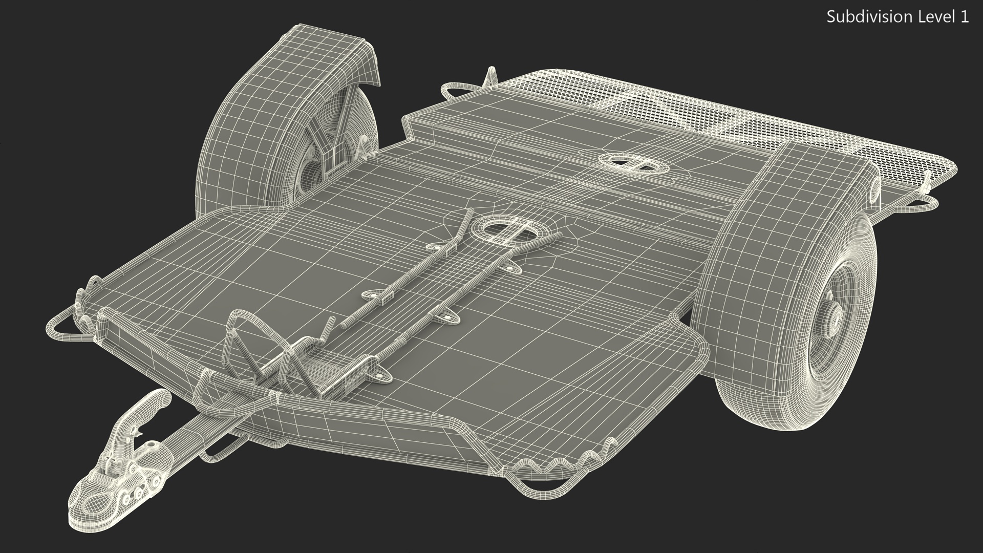 ATV Trailer Empty and Trailer Coupling Hitch 3D model