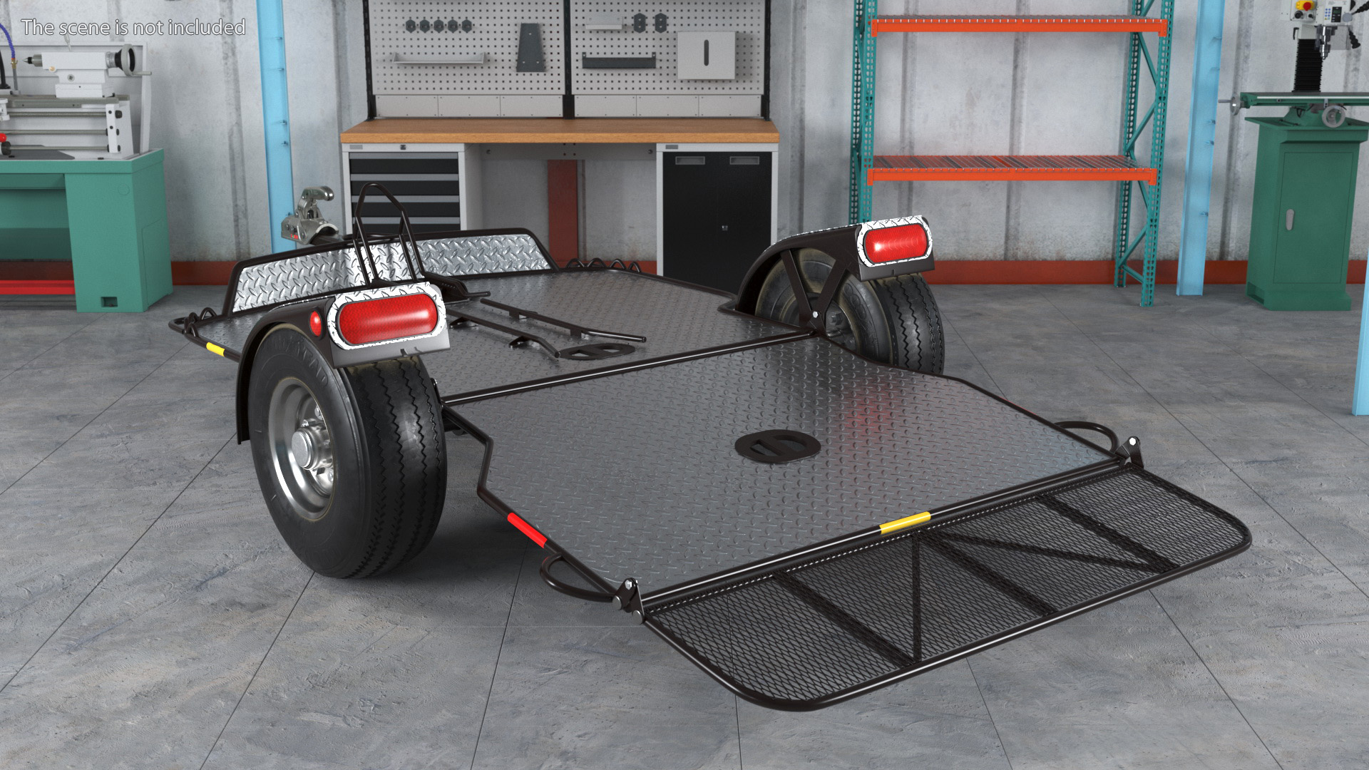 ATV Trailer Empty and Trailer Coupling Hitch 3D model