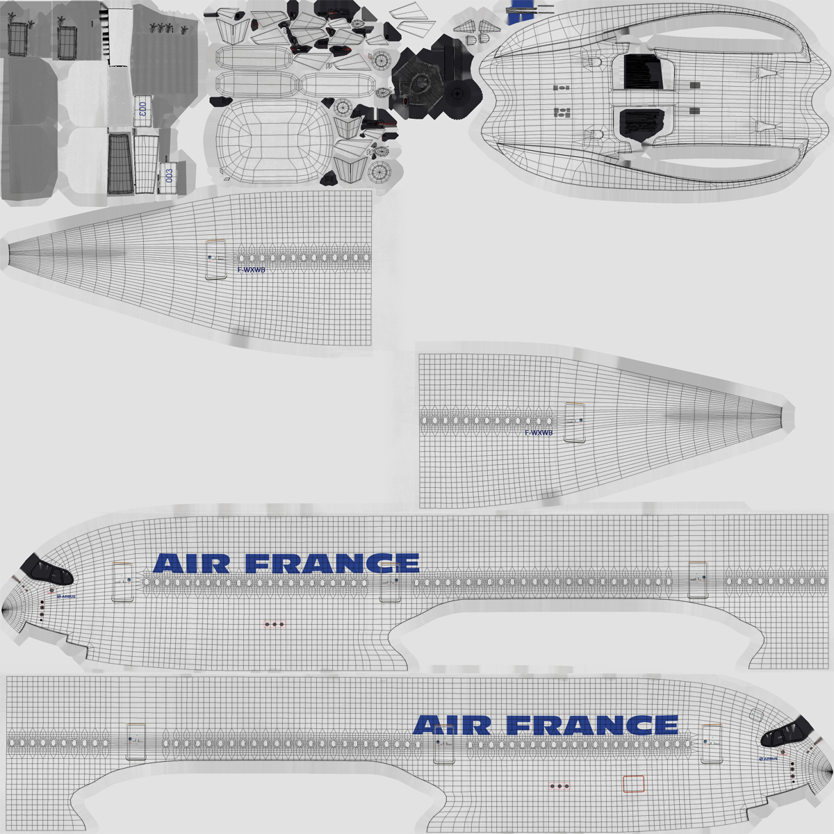 Airbus A350 1000 Air France Rigged 3D model