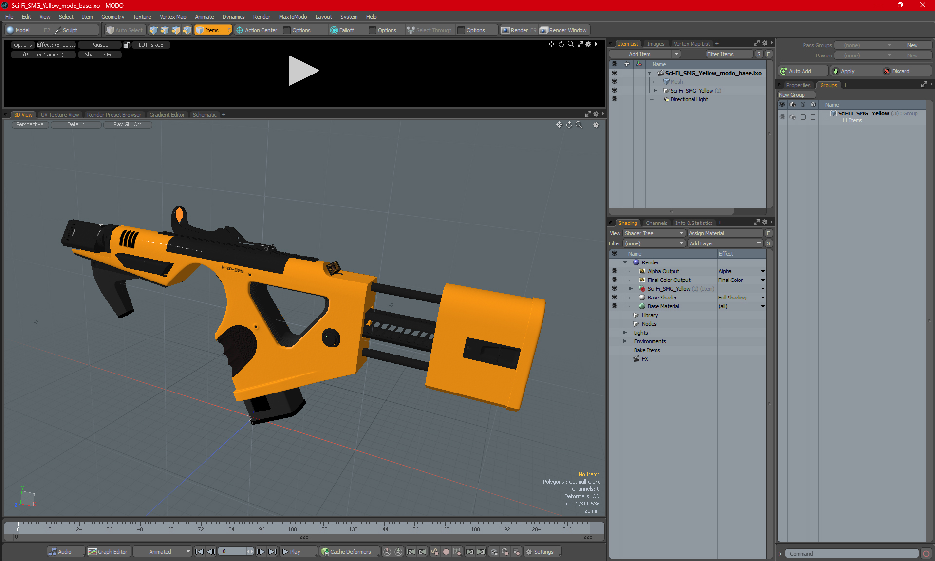 Sci-Fi SMG Yellow 3D