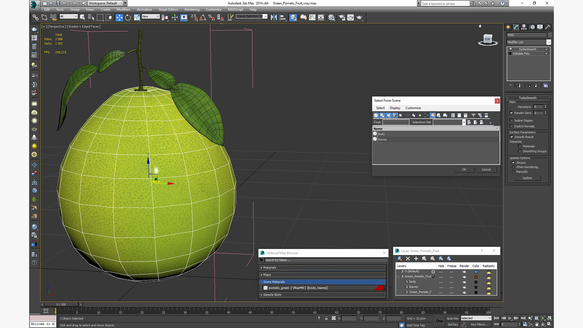 3D Green Pomelo Fruit model