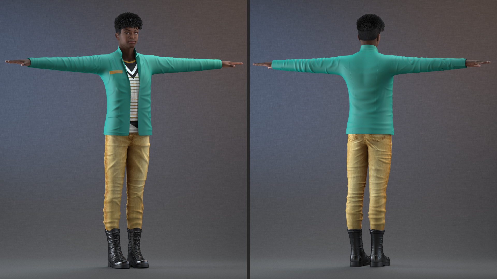 3D Dark Skin Teenager Fashionable Style T Pose model