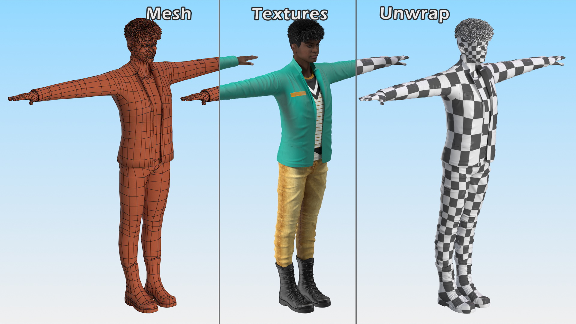 3D Dark Skin Teenager Fashionable Style T Pose model