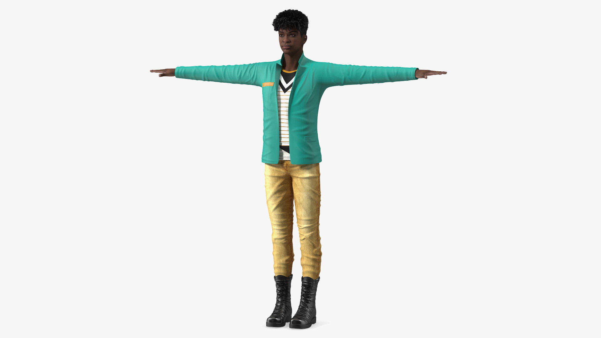 3D Dark Skin Teenager Fashionable Style T Pose model