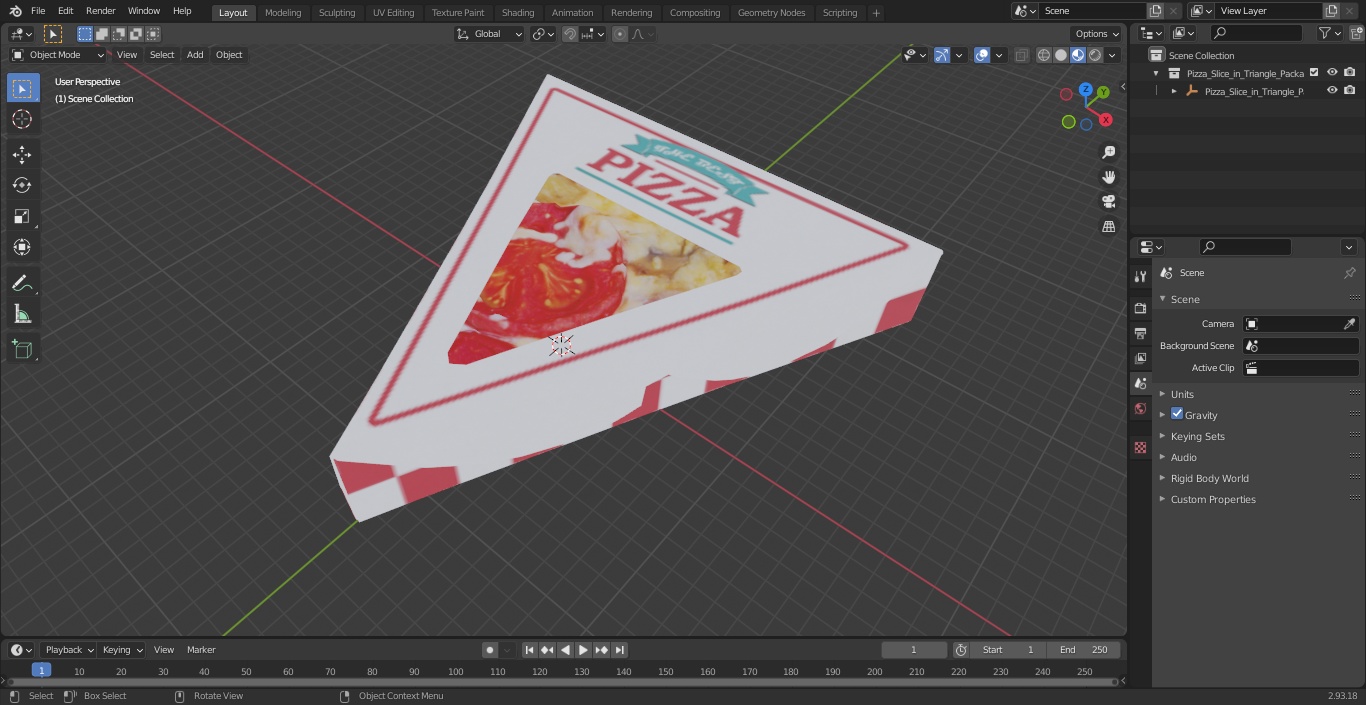 Pizza Slice in Triangle Packaging Box 3D