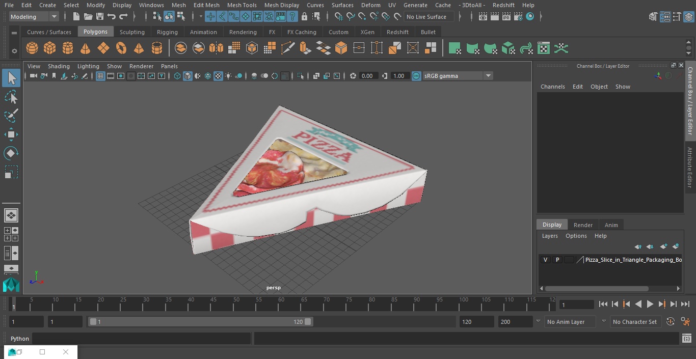 Pizza Slice in Triangle Packaging Box 3D