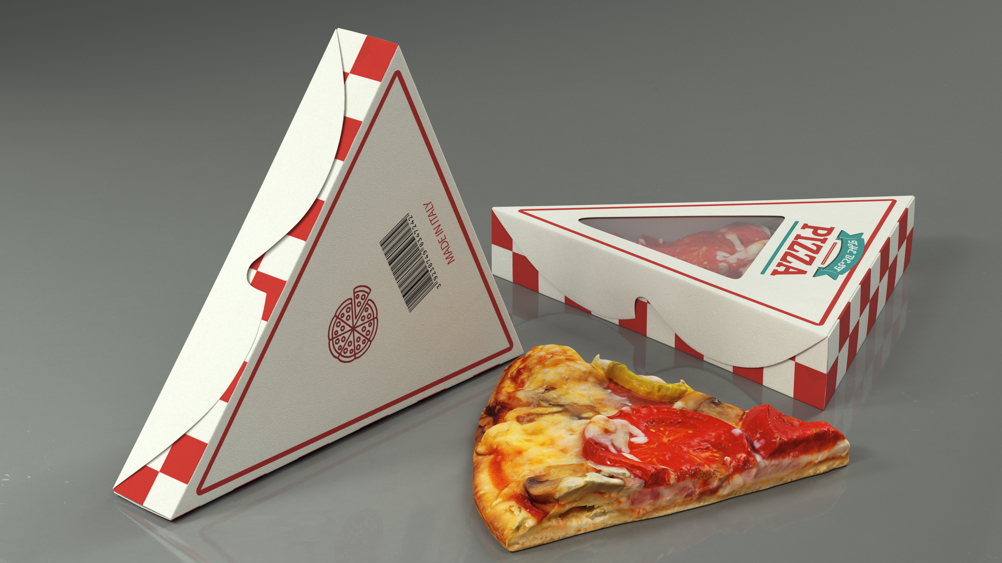 Pizza Slice in Triangle Packaging Box 3D