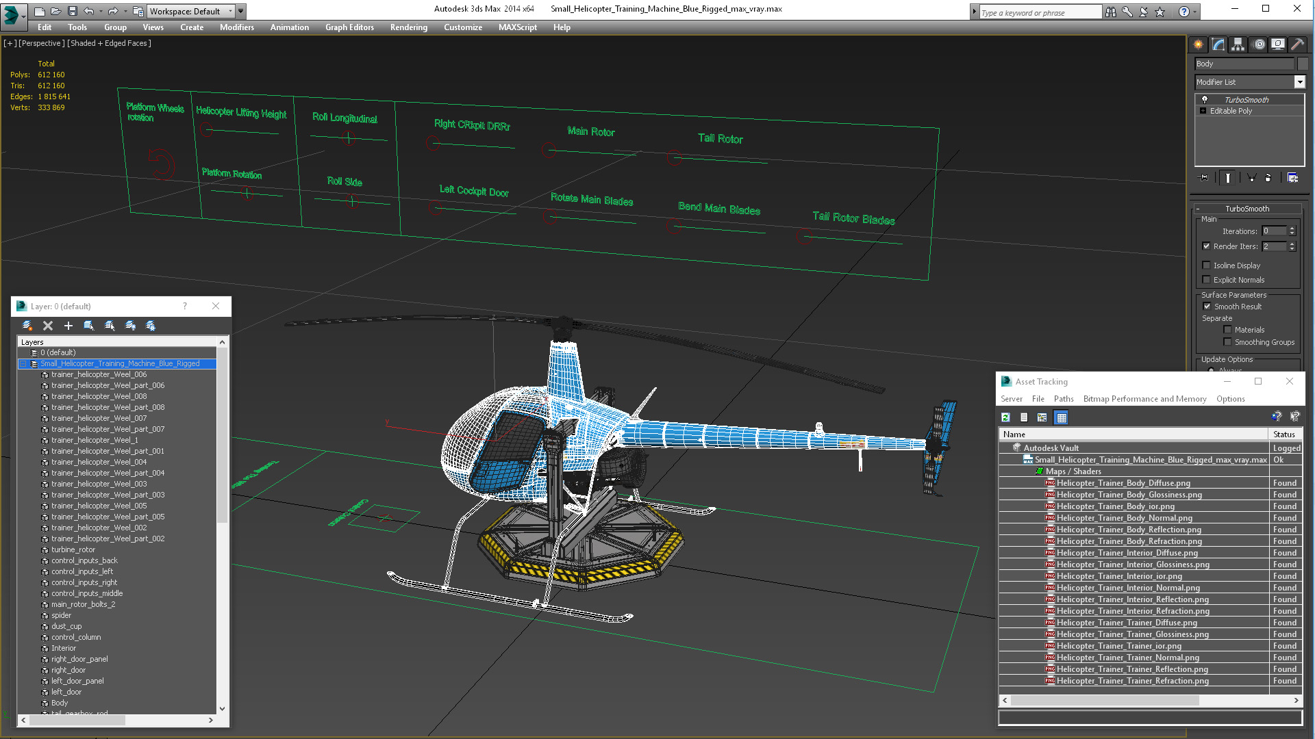 Small Helicopter Training Machine Blue Rigged for Maya 3D model