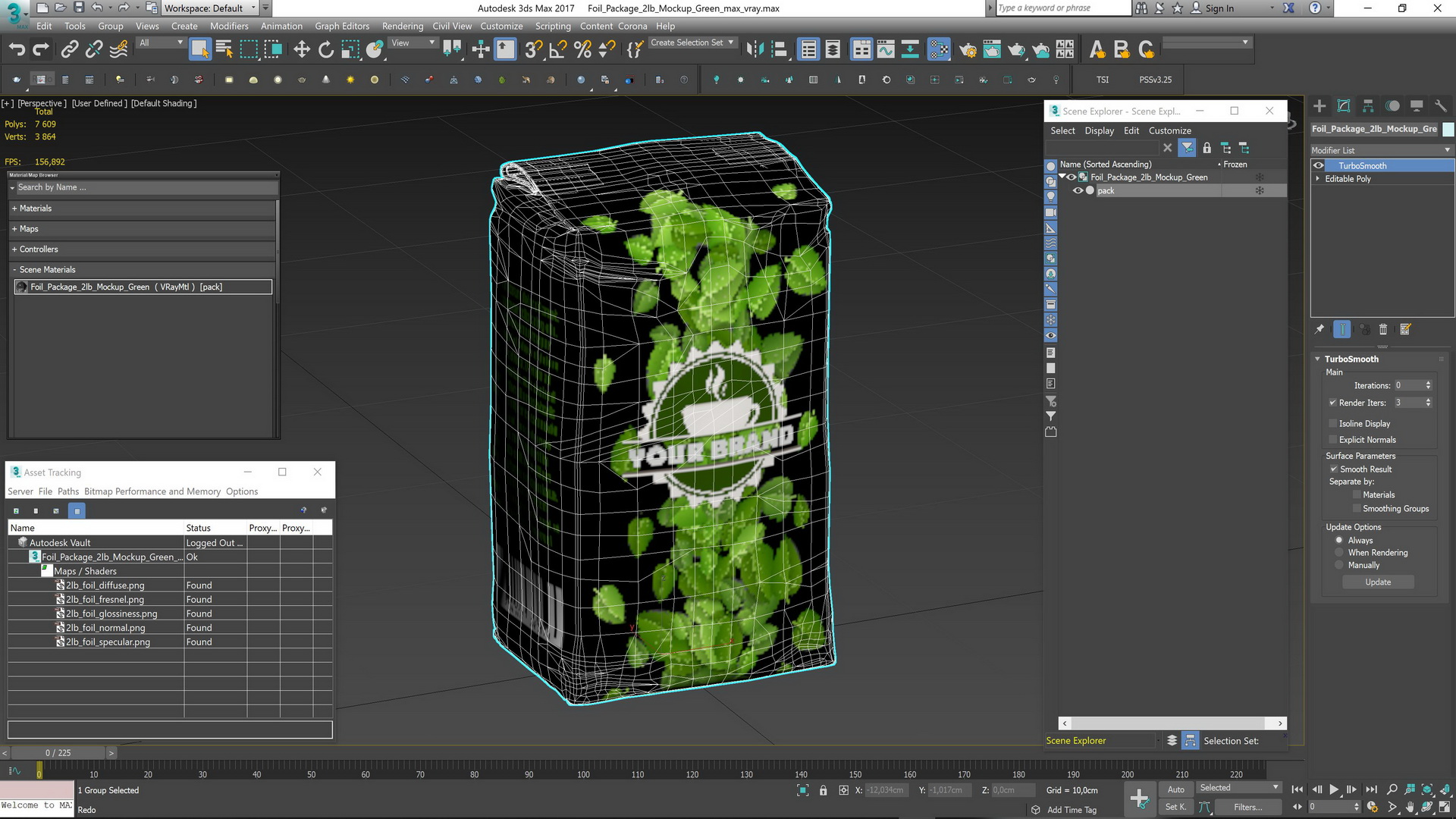 Foil Package 2lb Mockup Green 3D model