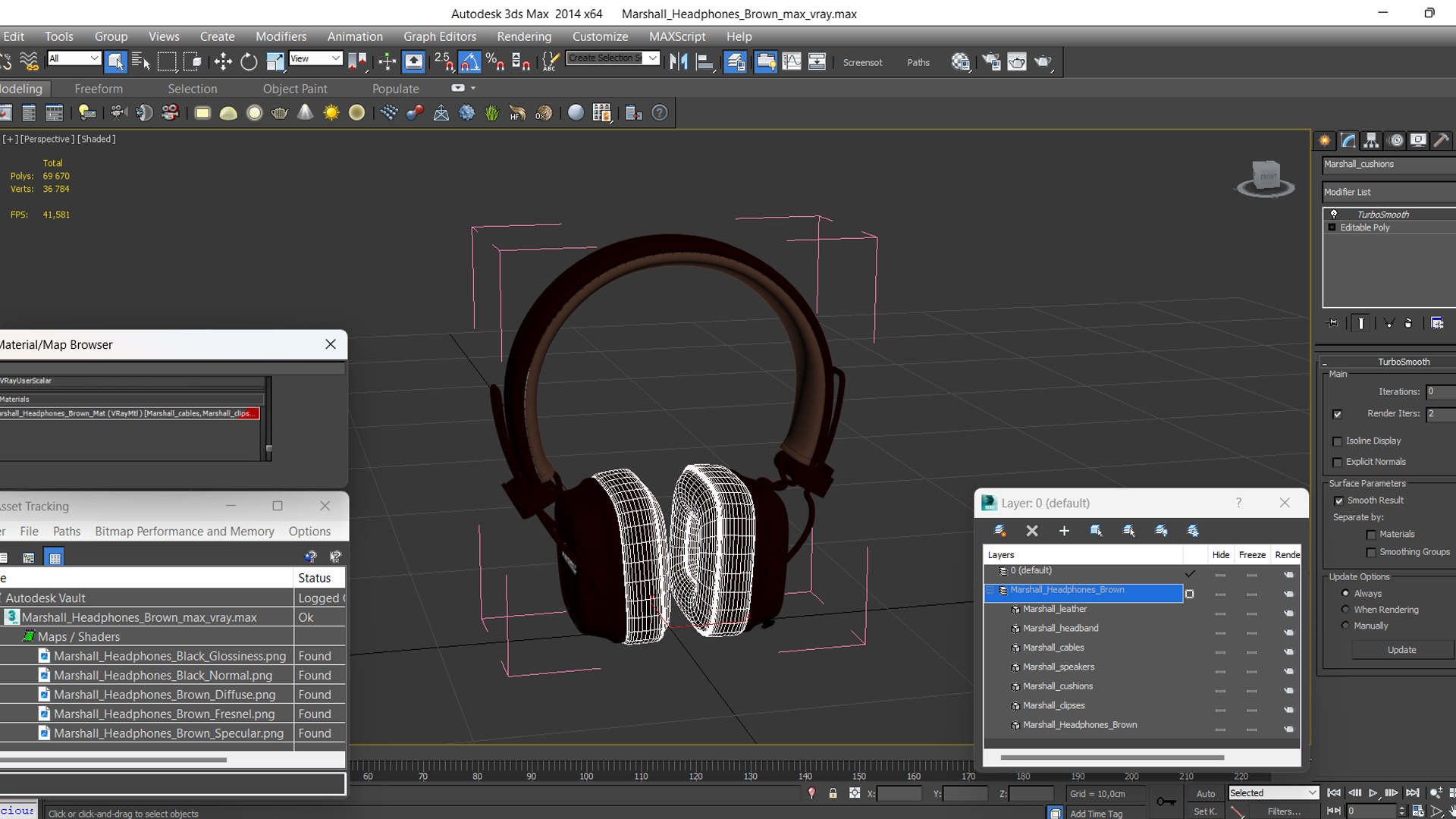 3D model Marshall Headphones Brown