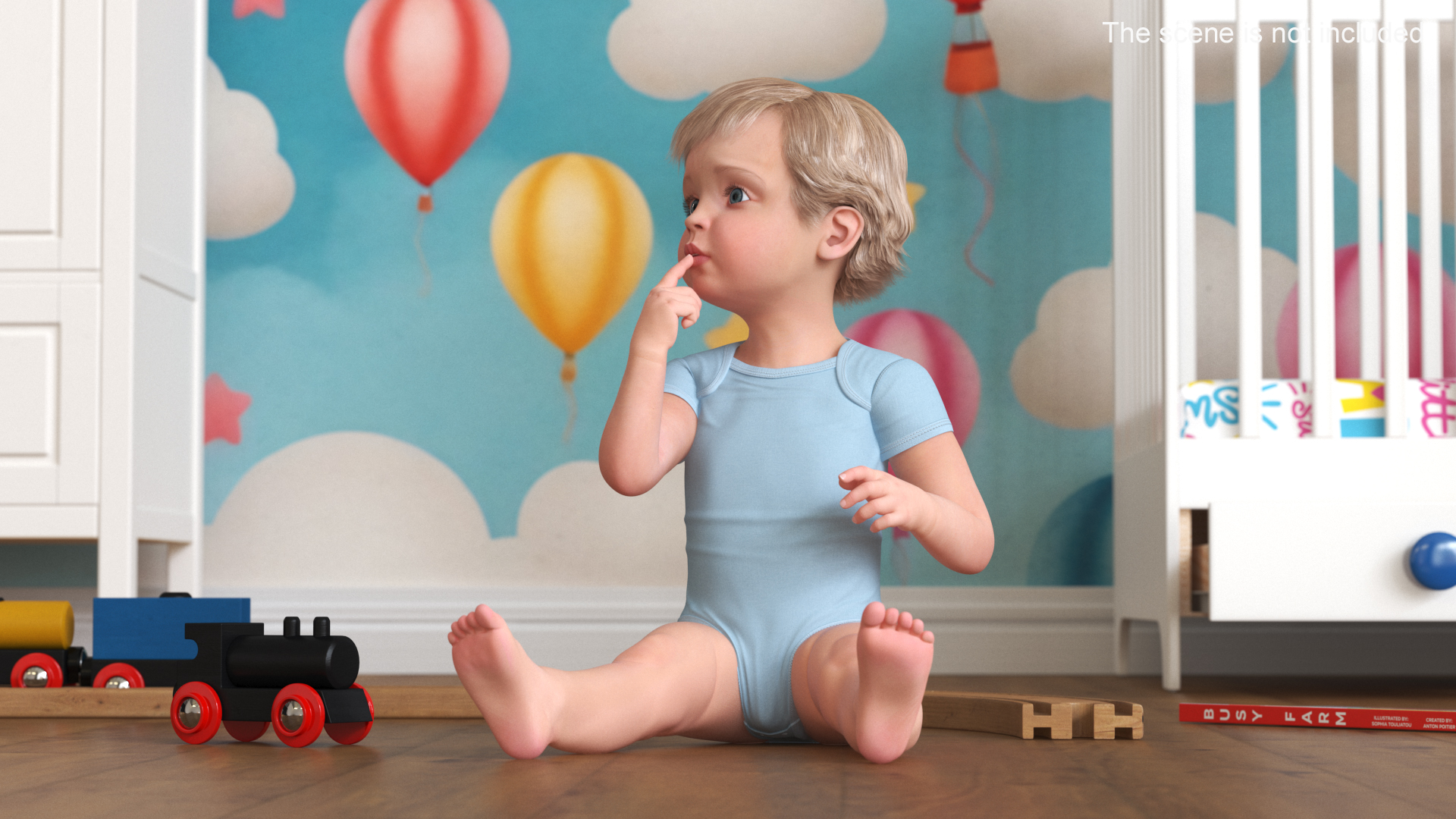 Toddler in Bodysuit Sitting Pose 3D