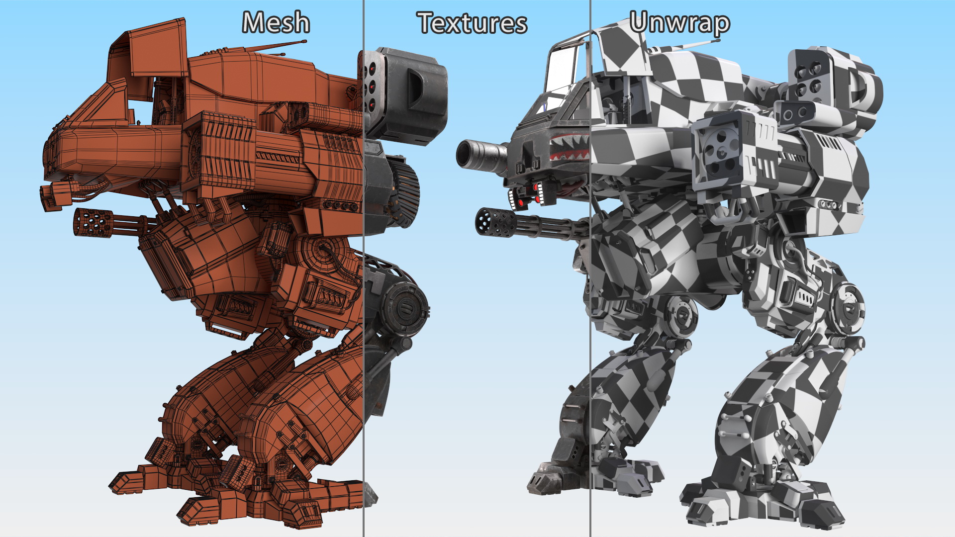 3D Shabby Military Robot Empty Black model