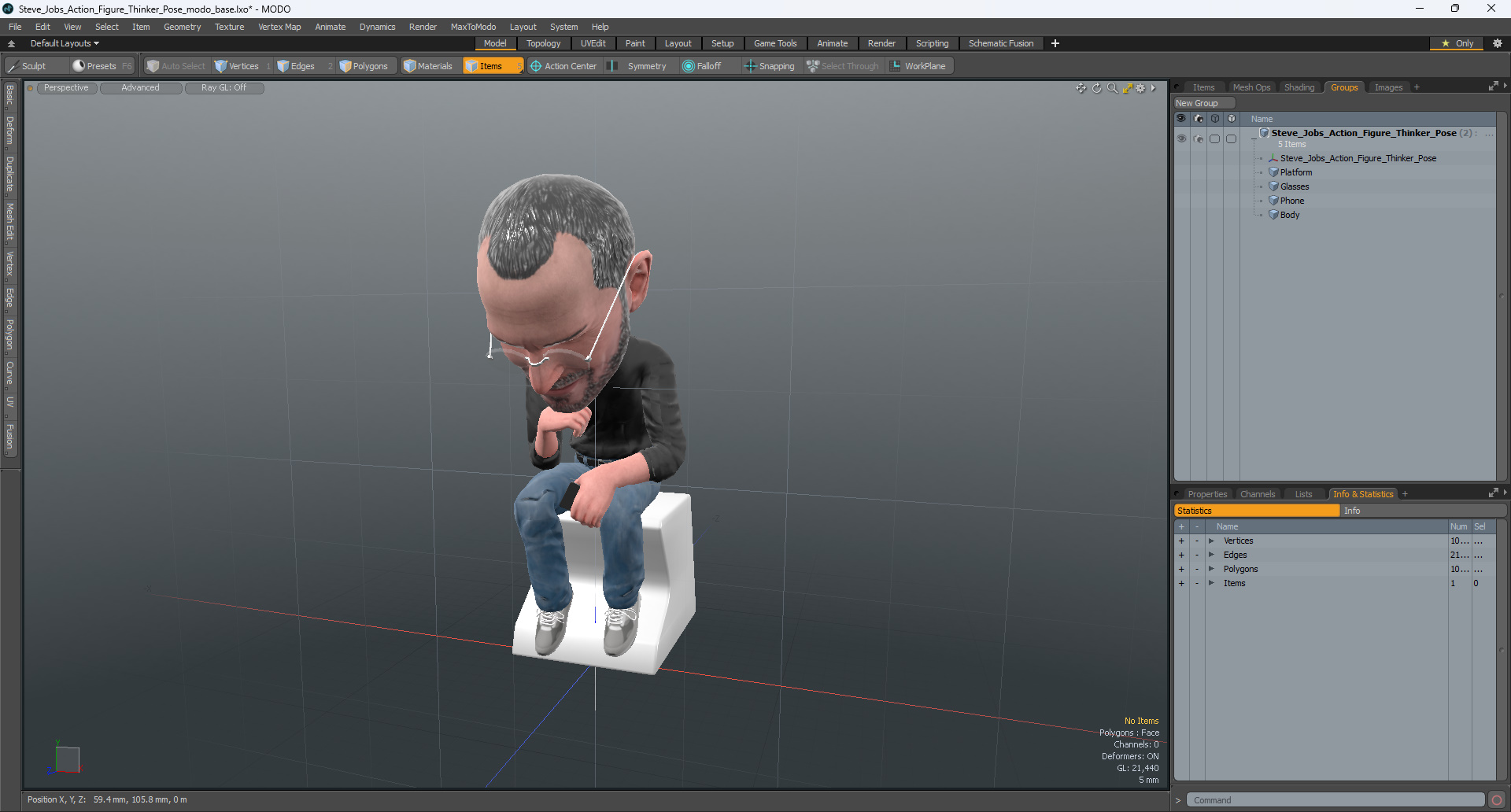 3D model Steve Jobs Action Figure Thinker Pose for 3D Print