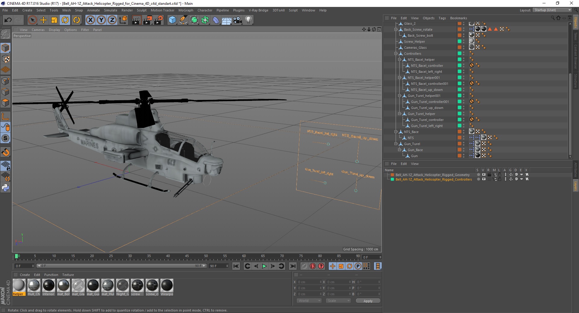 Bell AH-1Z Attack Helicopter Rigged for Cinema 4D 3D model