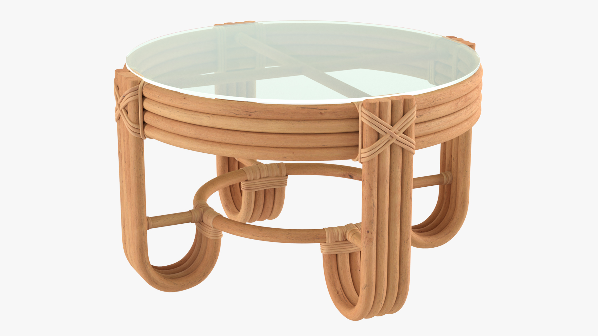 3D model Round Rattan Coffee Table with Glass Top