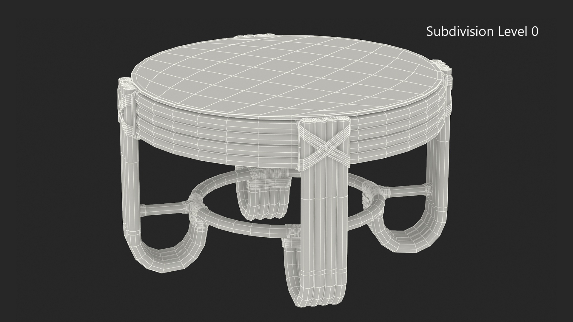 3D model Round Rattan Coffee Table with Glass Top