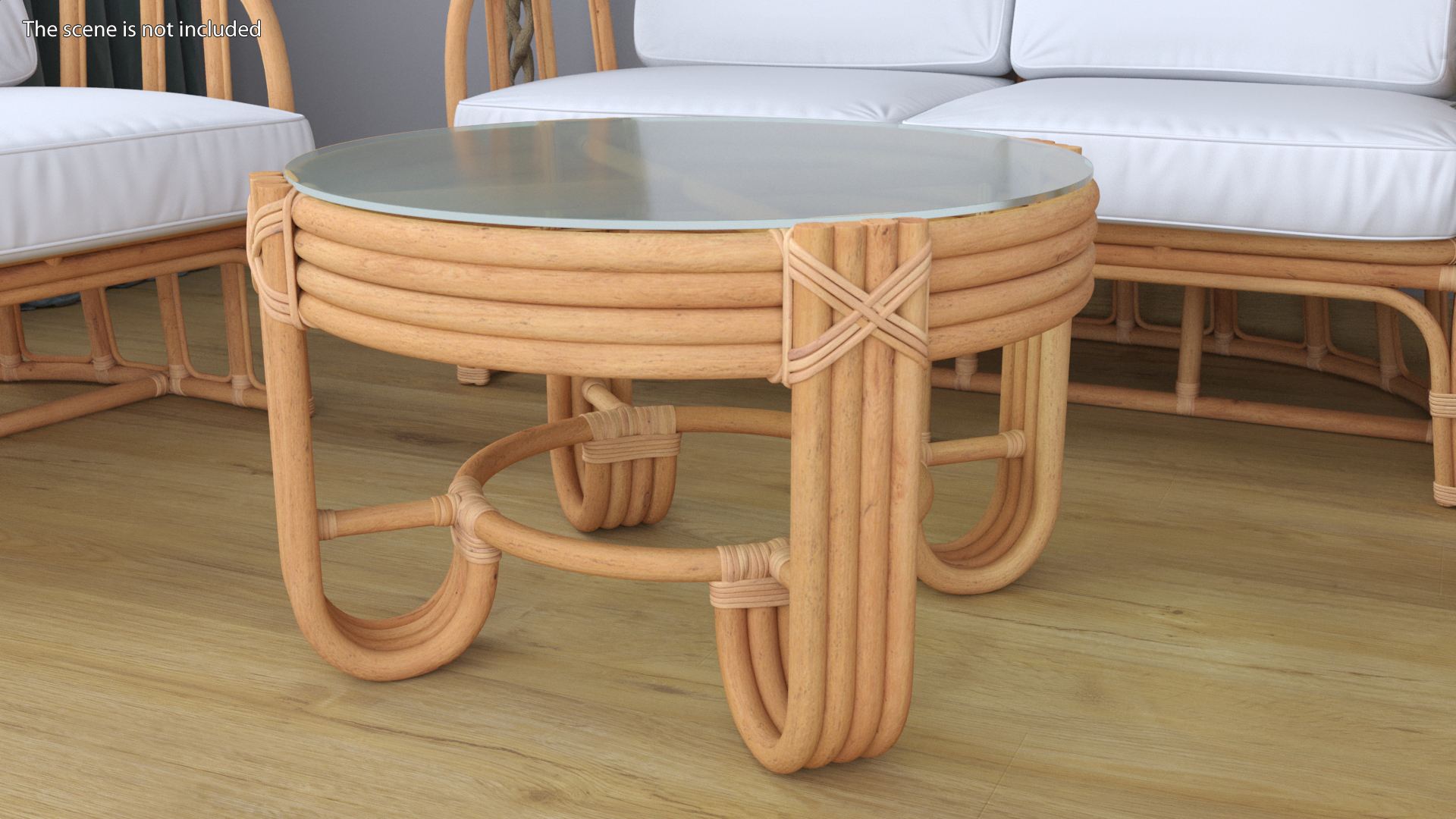 3D model Round Rattan Coffee Table with Glass Top