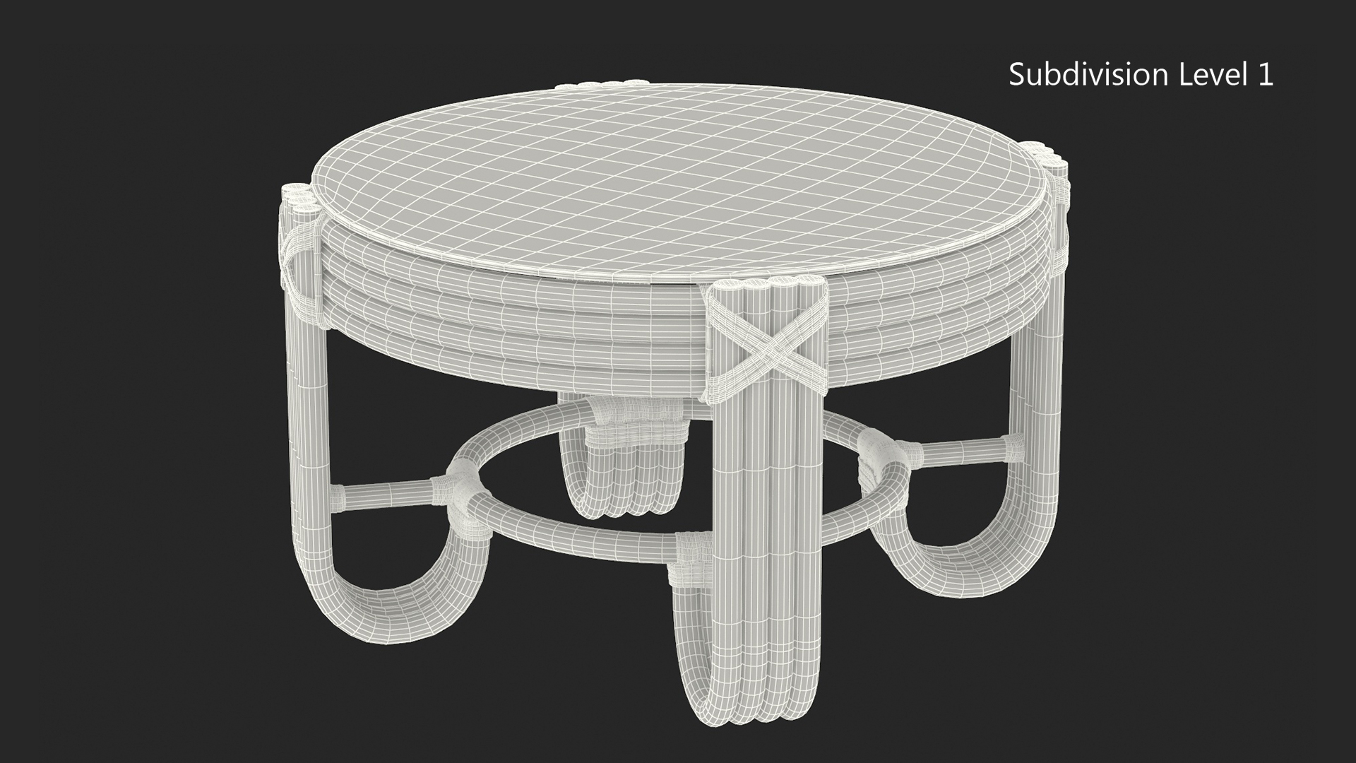 3D model Round Rattan Coffee Table with Glass Top