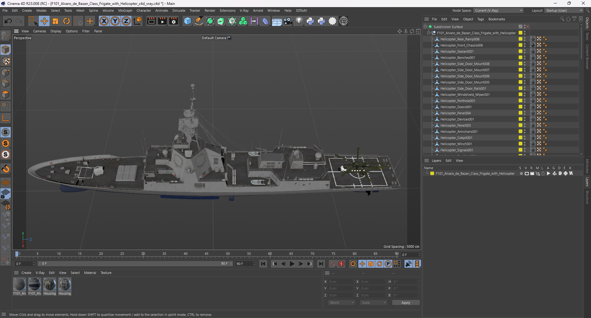 3D model F101 Alvaro de Bazan Class Frigate with Helicopter