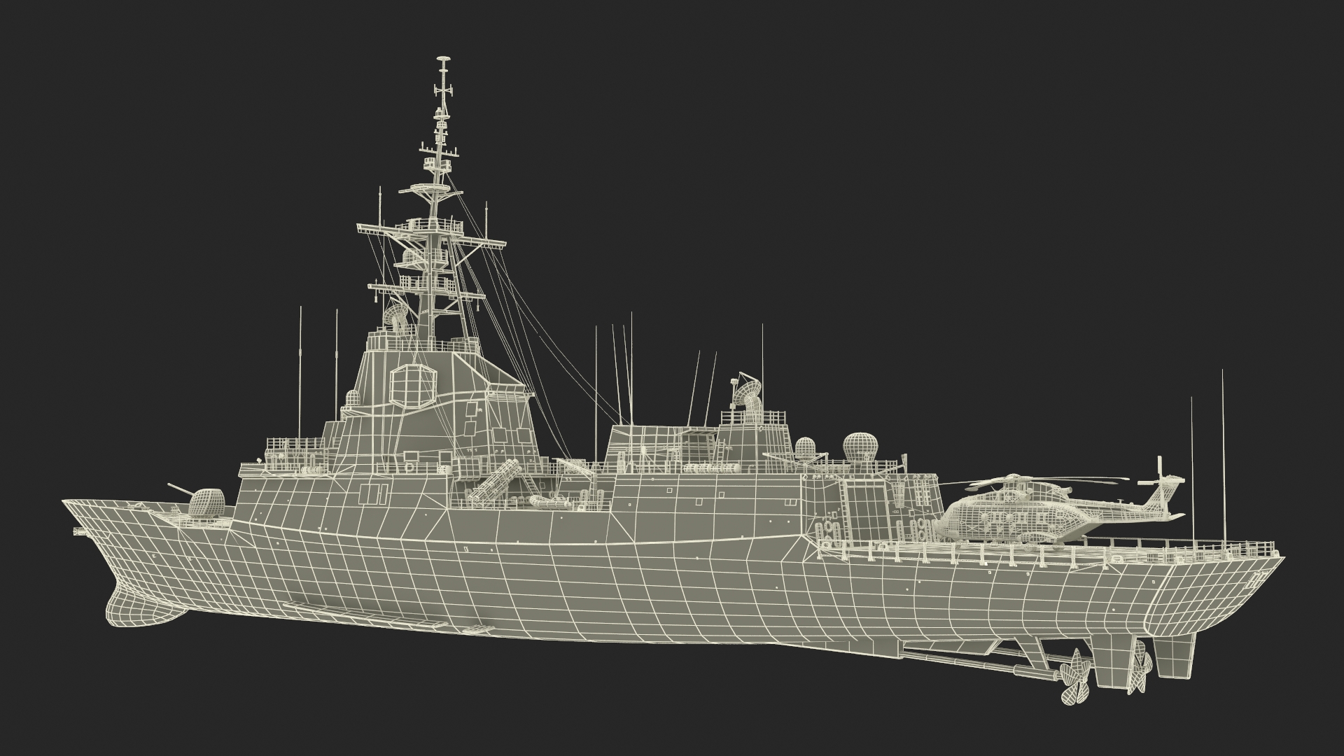 3D model F101 Alvaro de Bazan Class Frigate with Helicopter