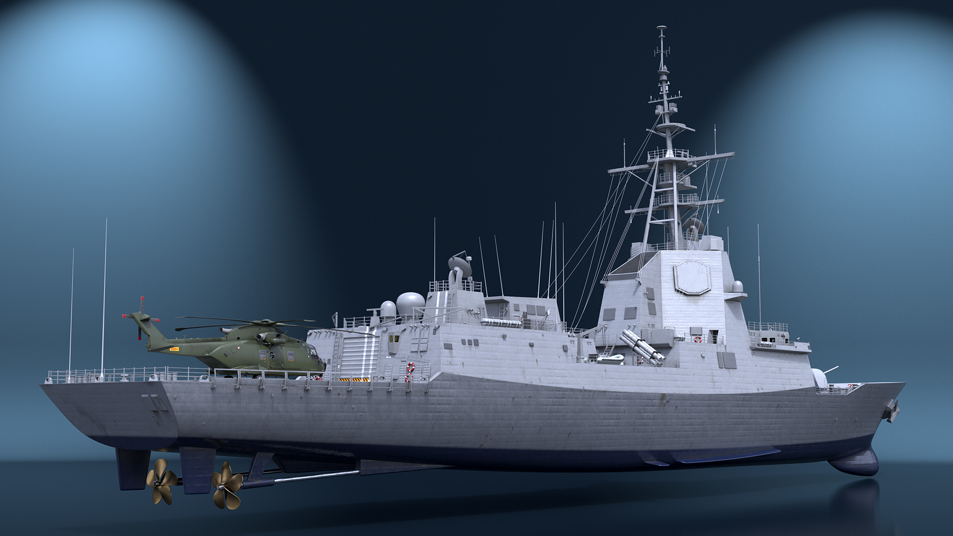 3D model F101 Alvaro de Bazan Class Frigate with Helicopter