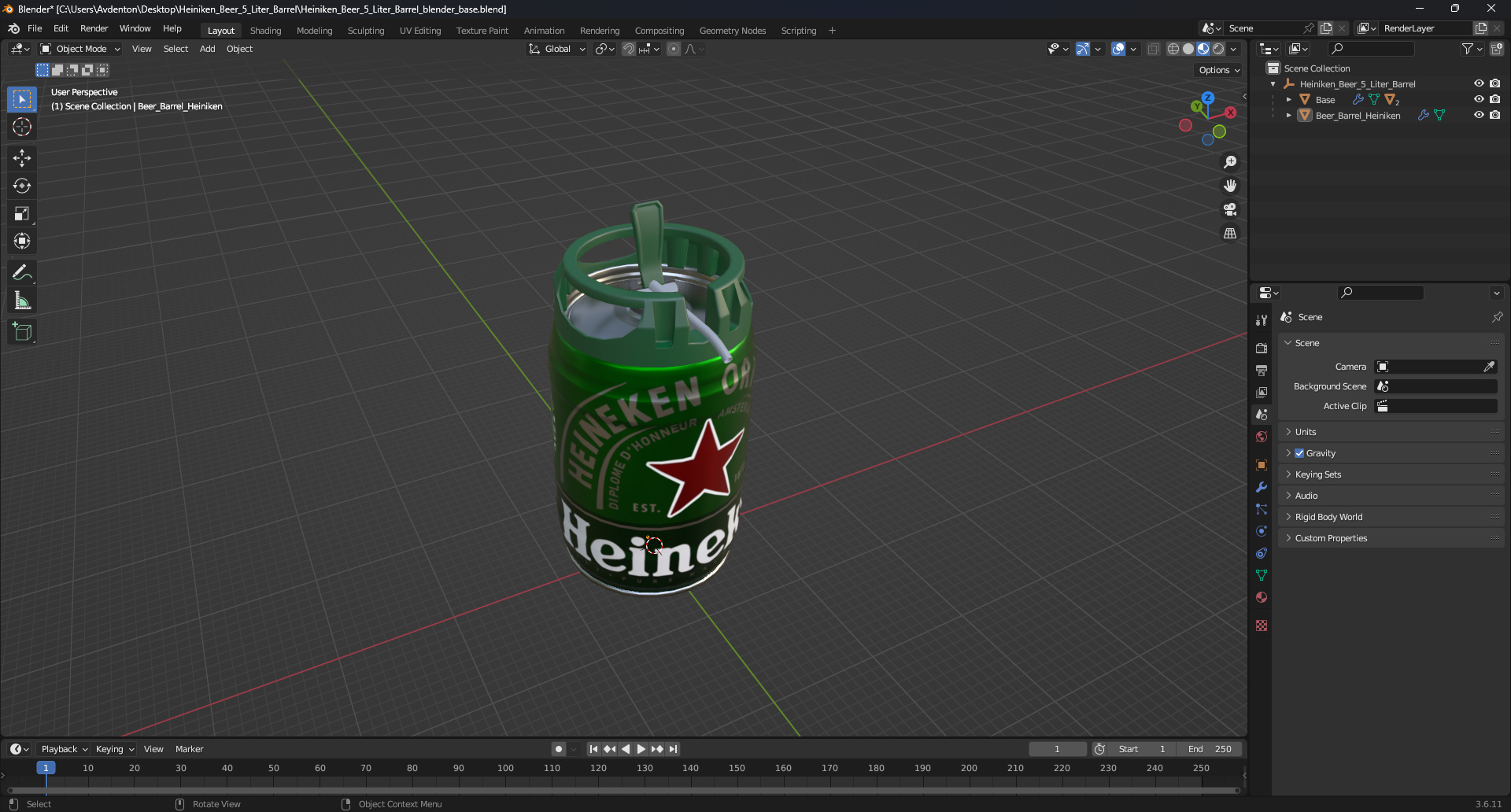 3D Heiniken Beer 5 Liter Barrel model