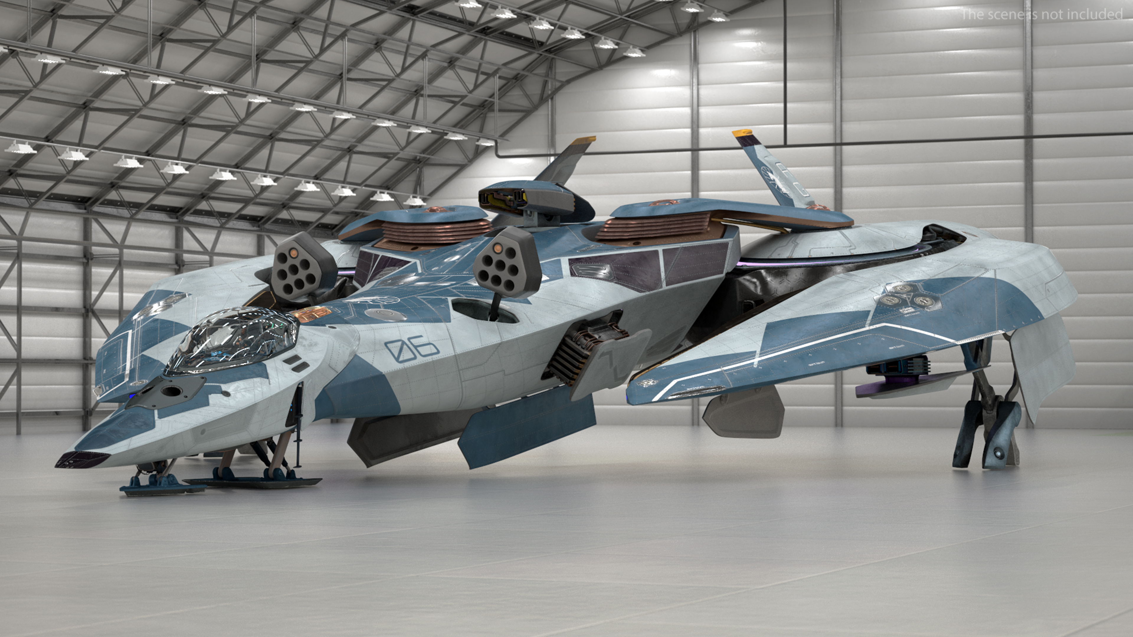 3D Sci Fi Fighter Jet Blue model